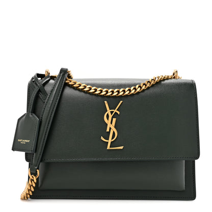 Saint Laurent Smooth Calfskin Medium Monogram Sunset Satchel Dark Green 1 of 14