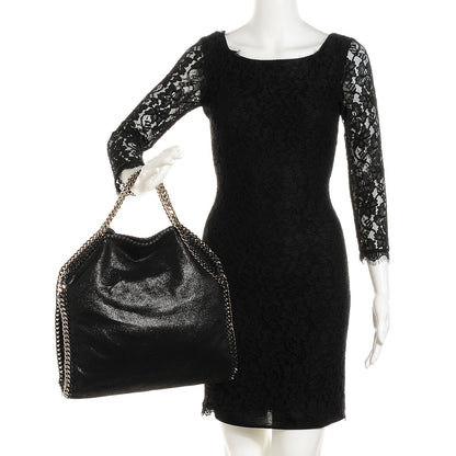 Stella McCartney Faux Leather Shaggy Deer Falabella Fold Over Tote Black 2 of 7
