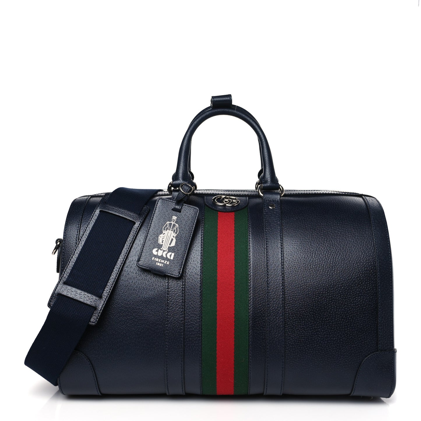Textured Dollar Calfskin Web Medium Savoy Duffle Bag Blue