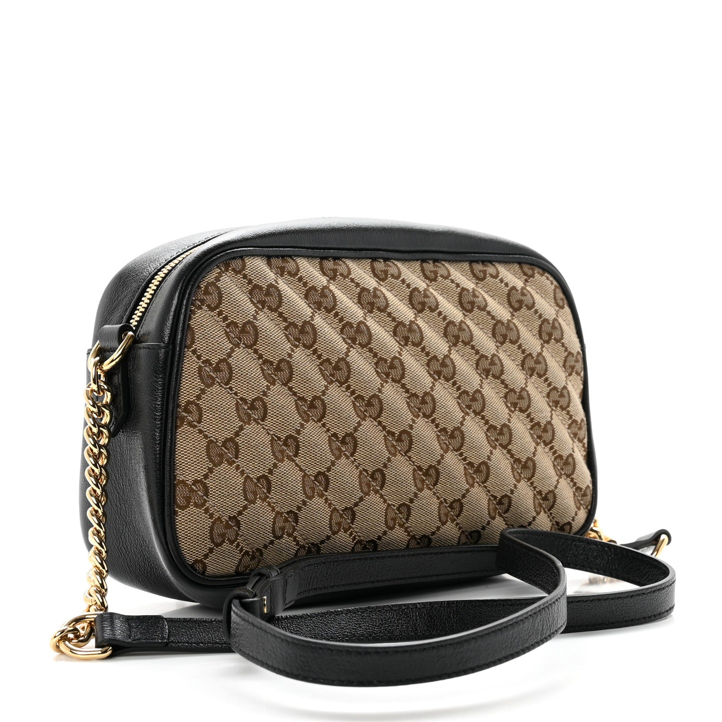 Monogram Matelasse Diagonal Small GG Marmont Chain Shoulder Bag Beige Black