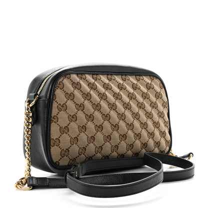 Gucci Monogram Matelasse Diagonal Small GG Marmont Chain Shoulder Bag Beige Black 2 of 9