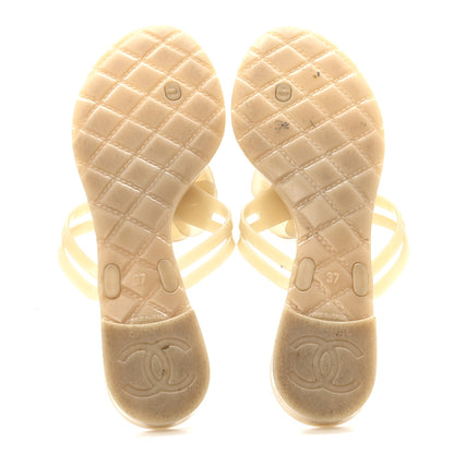 Chanel Jelly Camellia Thong Sandals 37 Beige 6 of 10