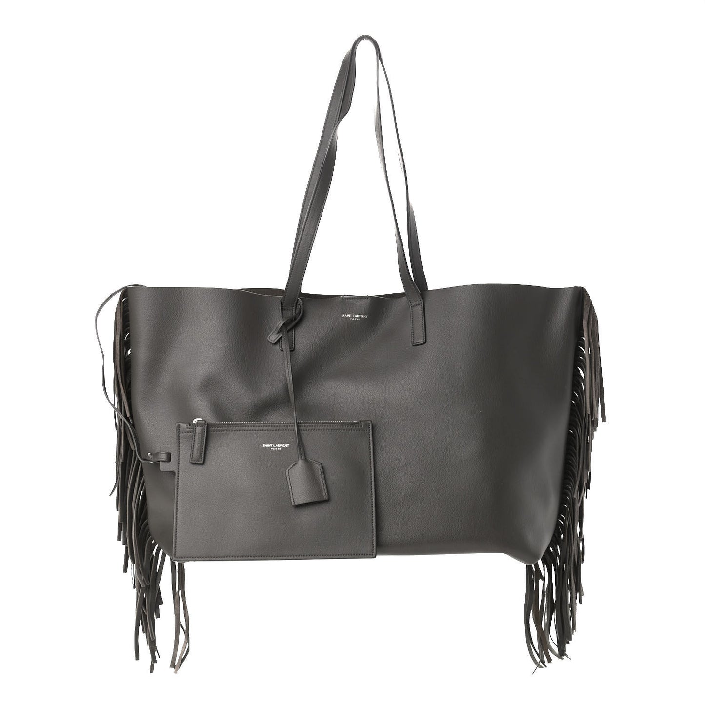 Calfskin Large Fringe Shopping Tote Dark Grey