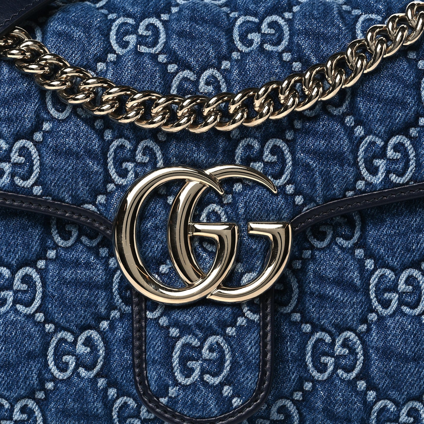 Denim Matelasse Small GG Marmont Shoulder Bag Blue