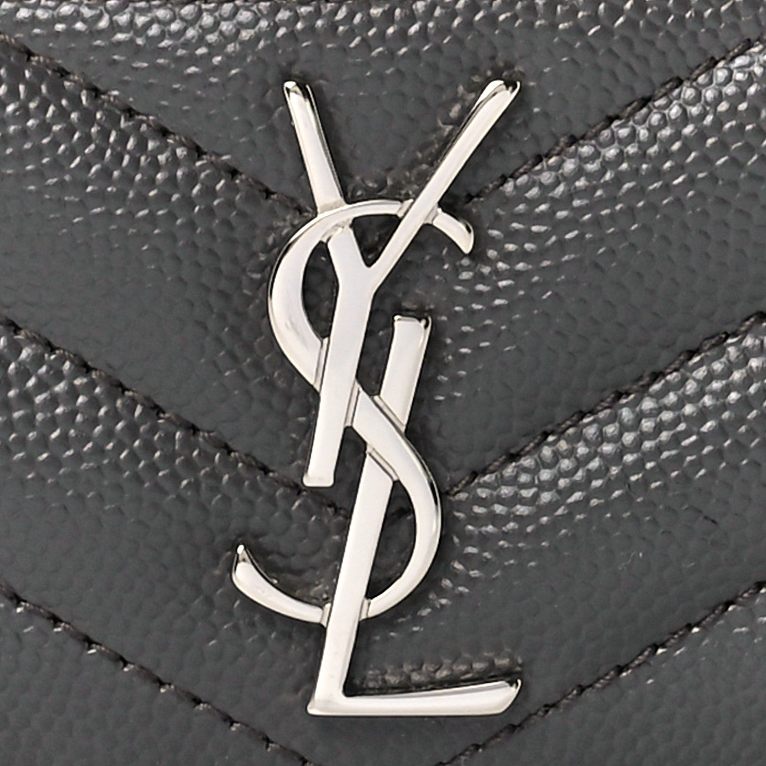 Saint Laurent Grain De Poudre Matelasse Chevron Monogram Credit Card Case Coal 8 of 11