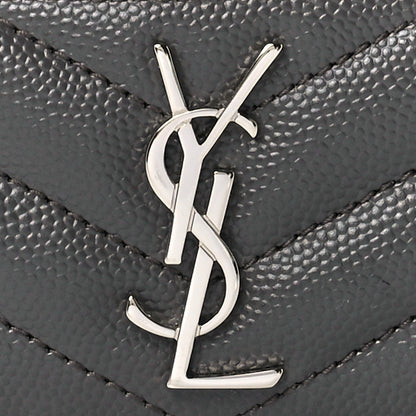 Saint Laurent Grain De Poudre Matelasse Chevron Monogram Credit Card Case Coal 8 of 11