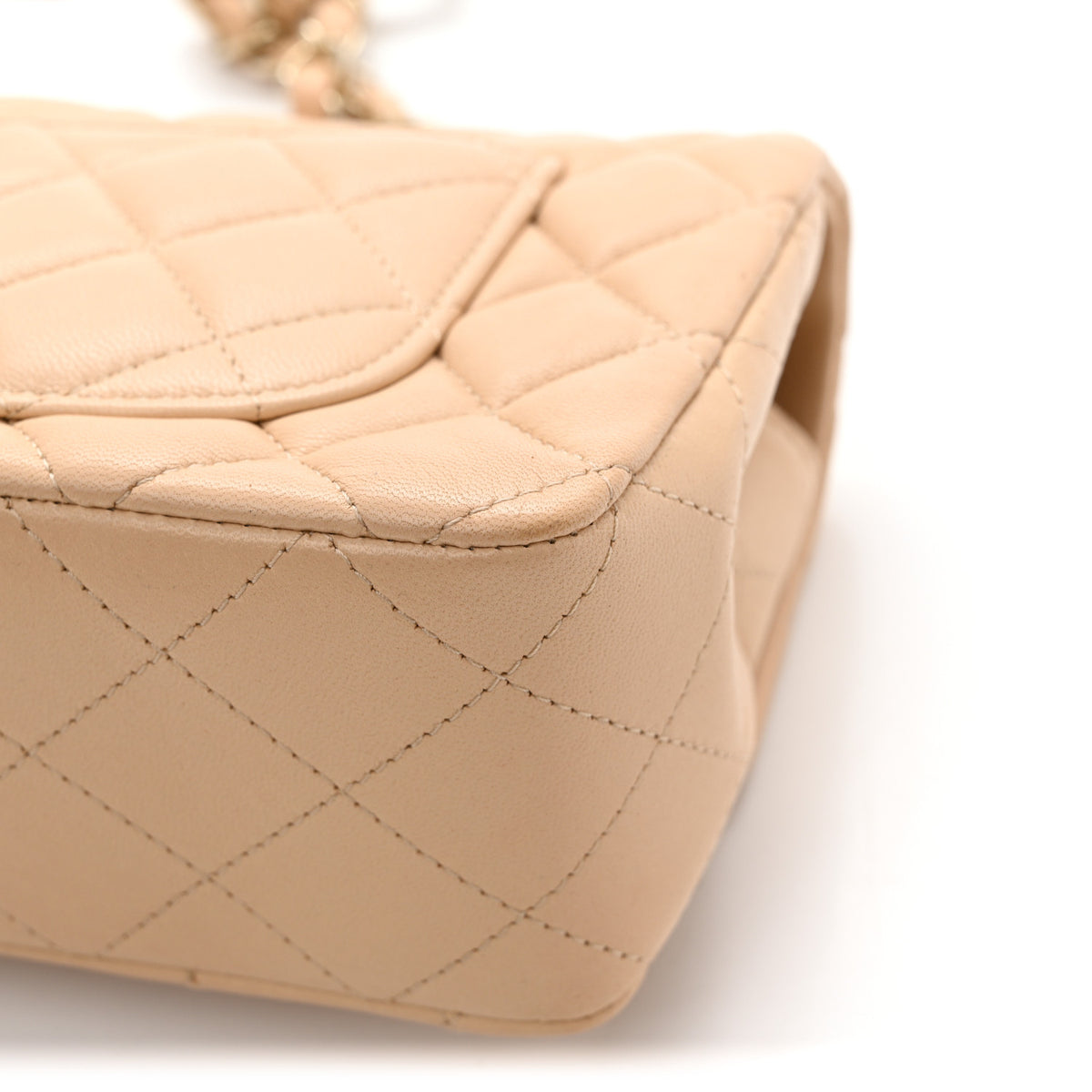 Lambskin Quilted Mini Rectangular Flap Beige