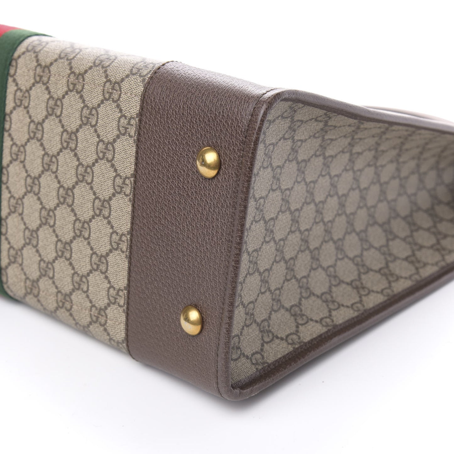 GG Supreme Monogram Textured Calfskin Web Medium Ophidia Slip Handle Tote Beige Ebony New Acero