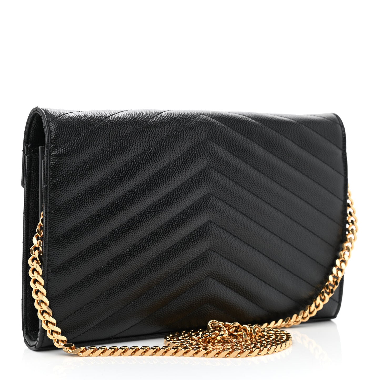 Grain De Poudre Matelasse Chevron Monogram Chain Wallet Black