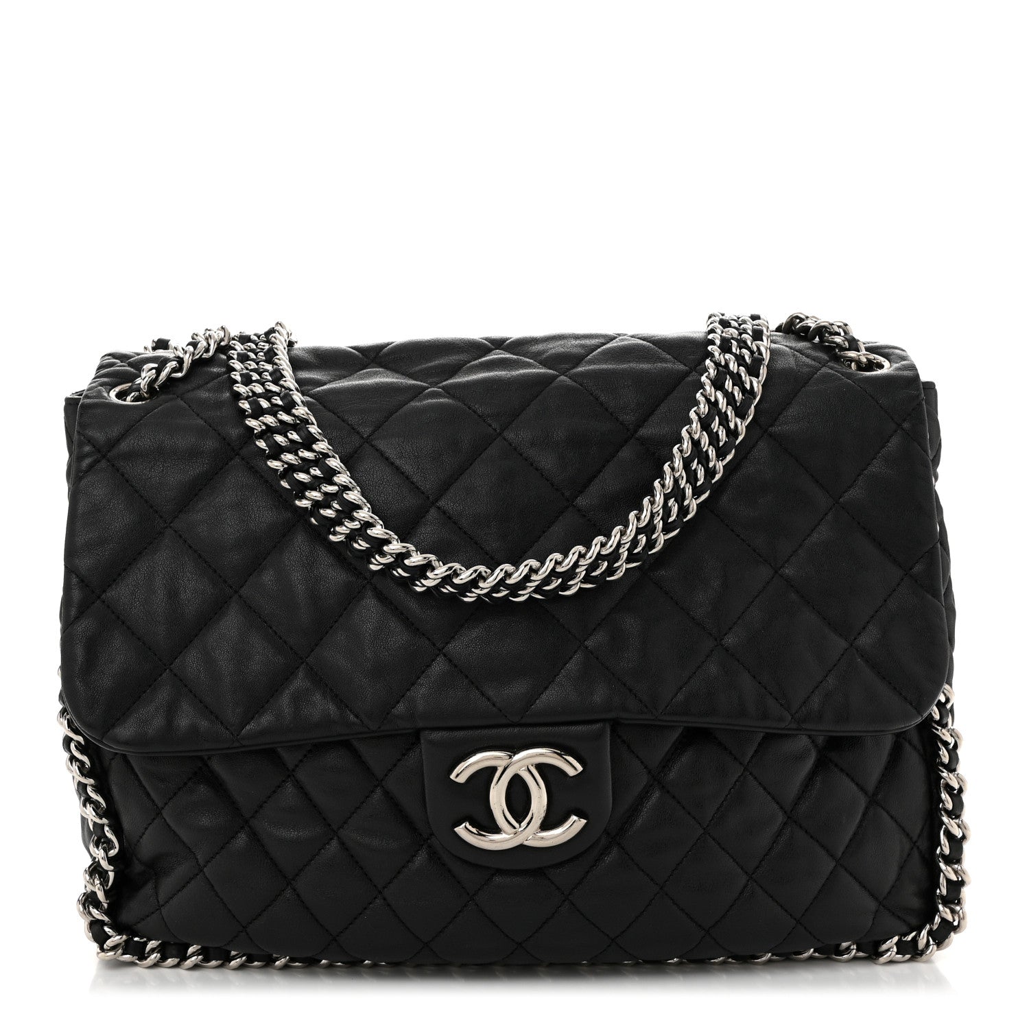 Chanel Washed Lambskin Quilted Maxi Chain Around Flap Black 1 of 11