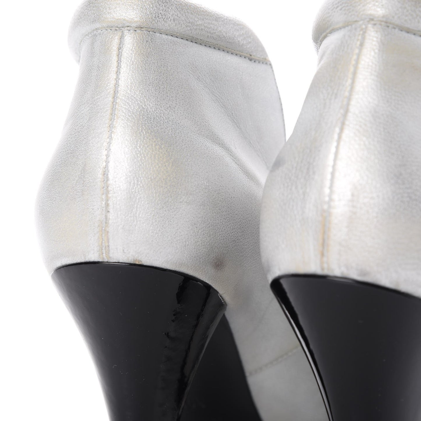 Metallic Lambskin Patent Cap Toe CC Pumps 39.5 Silver Black