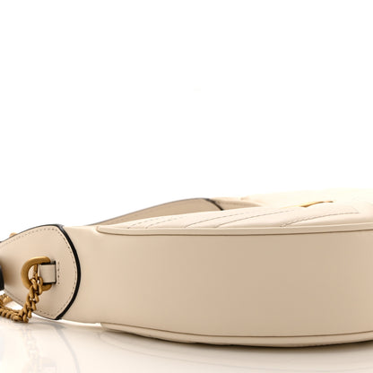 Gucci Calfskin Matelasse Chevron Mini GG Marmont Half Moon Hobo Mystic White 9 of 11