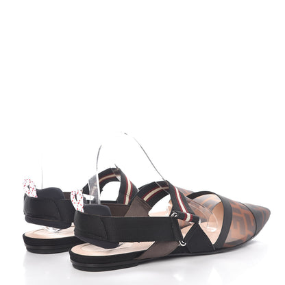 Fendi Technical Mesh FF Colibri Slingback Ballerina Flats 41 Tobacco Moro Black Militare 4 of 8