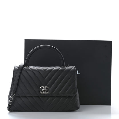 Chanel Caviar Chevron Quilted Small Coco Handle Flap Black 11 of 11