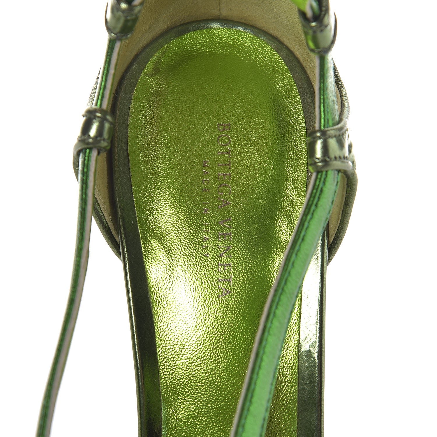 Bottega Veneta Metallic Calfskin Wedge Sandals 38 Green 9 of 11