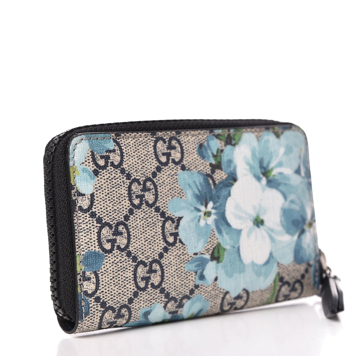 Gucci GG Supreme Monogram Blooms Zip Around Card Case Wallet Beige Blue Navy 3 of 7