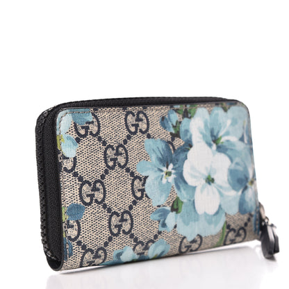 Gucci GG Supreme Monogram Blooms Zip Around Card Case Wallet Beige Blue Navy 3 of 7