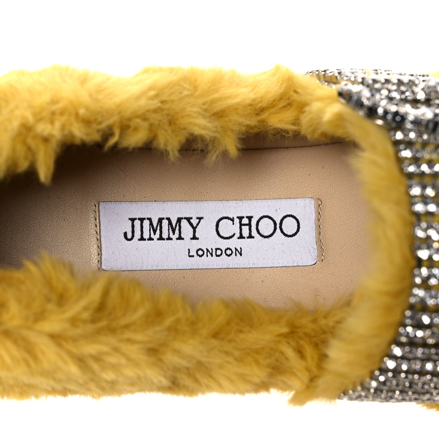 Jimmy Choo Faux Fur Crystal Embellished Krista Flats 37 Yellow 7 of 7