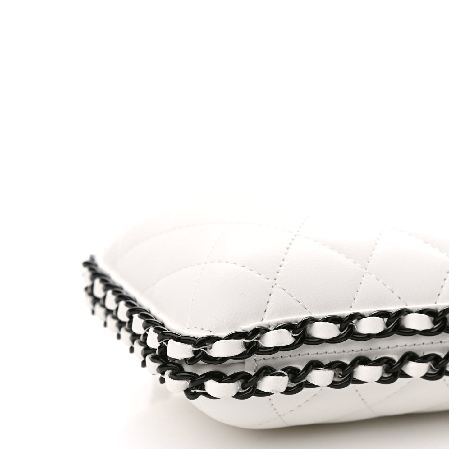 Lambskin Quilted Chain Around Clutch White Black