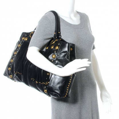 Gucci Leather Suede Fringe Large Babouska Tote Black 2 of 8