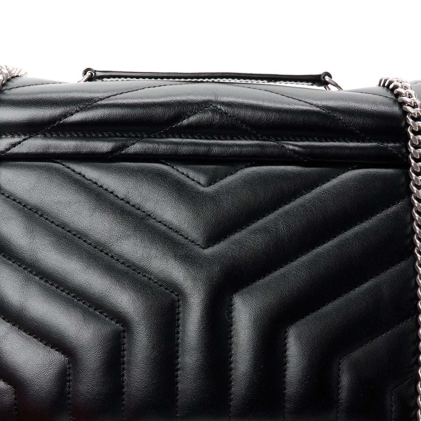 Calfskin Y Quilted Monogram Small Loulou Chain Satchel Black