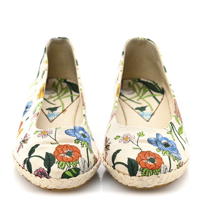 Gucci Canvas Flora Print Espadrilles Short Wedges 37 White Multicolor 3 of 9