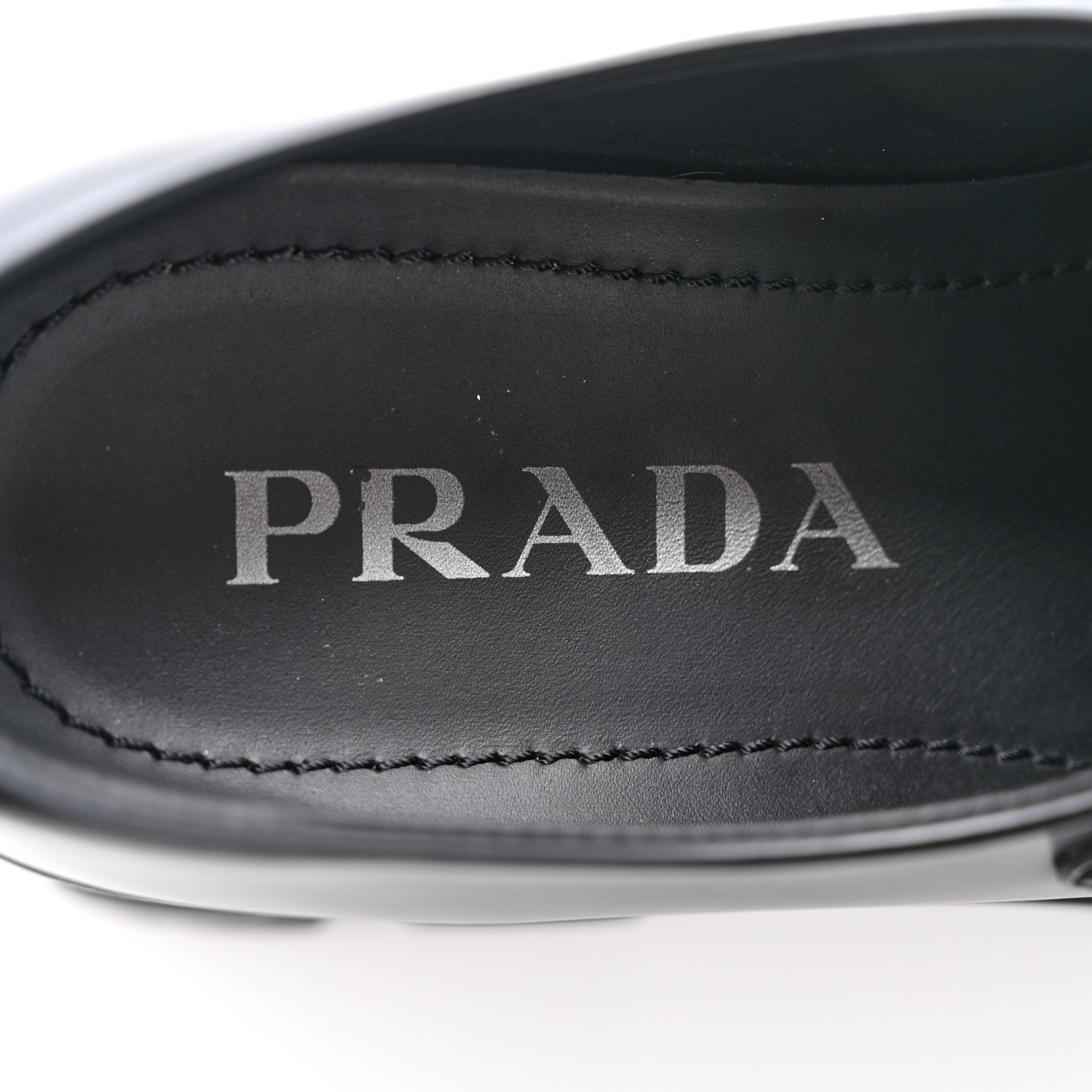 Prada Spazzolato Rois Metal Triangle Logo Monolith 55mm Loafers 36 Black 8 of 12