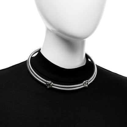 David Yurman Sterling Silver 14K Yellow Gold Amethyst Green Onyx Renaissance Cable Choker Necklace 2 of 5