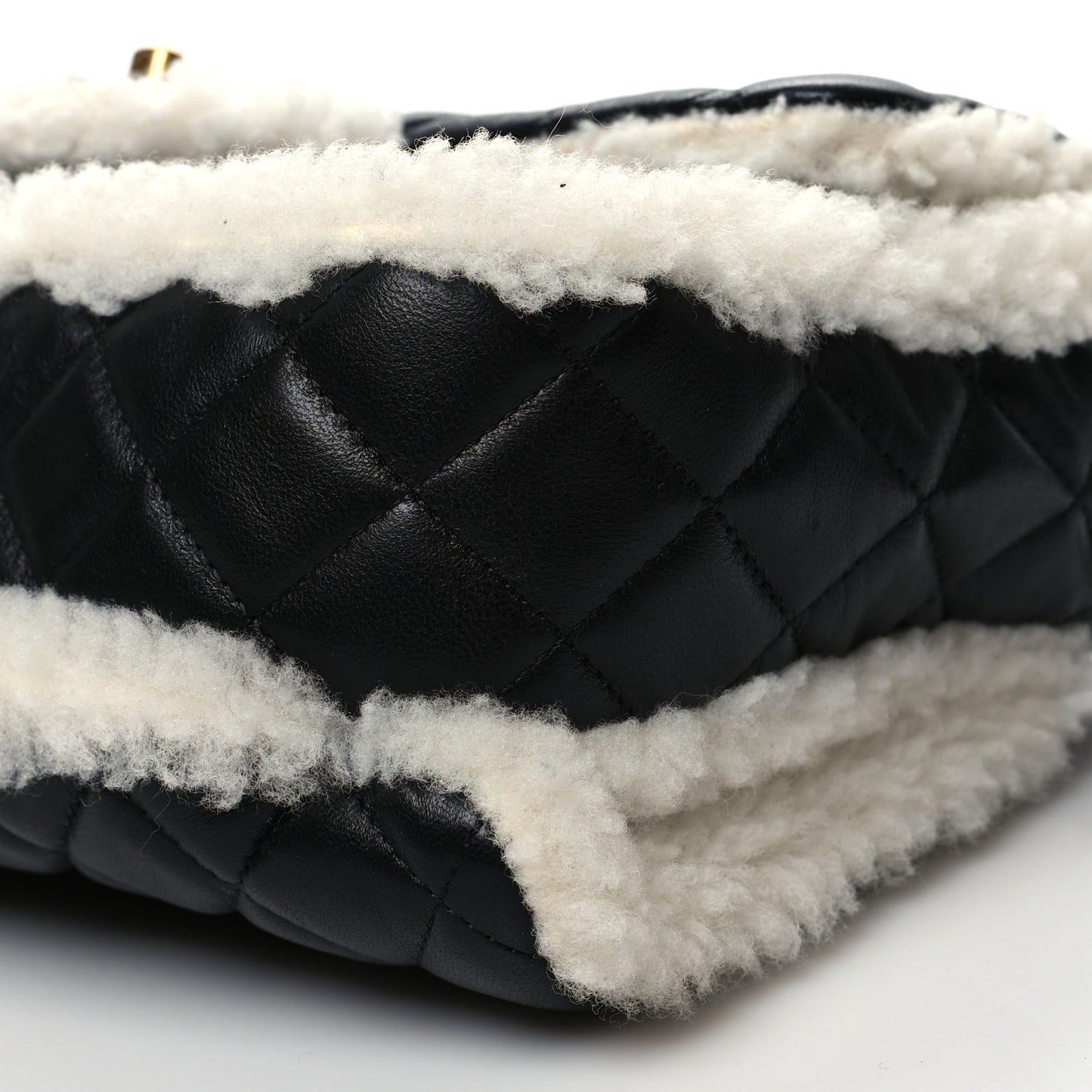 Lambskin Shearling Large CC Flap Bag Black White