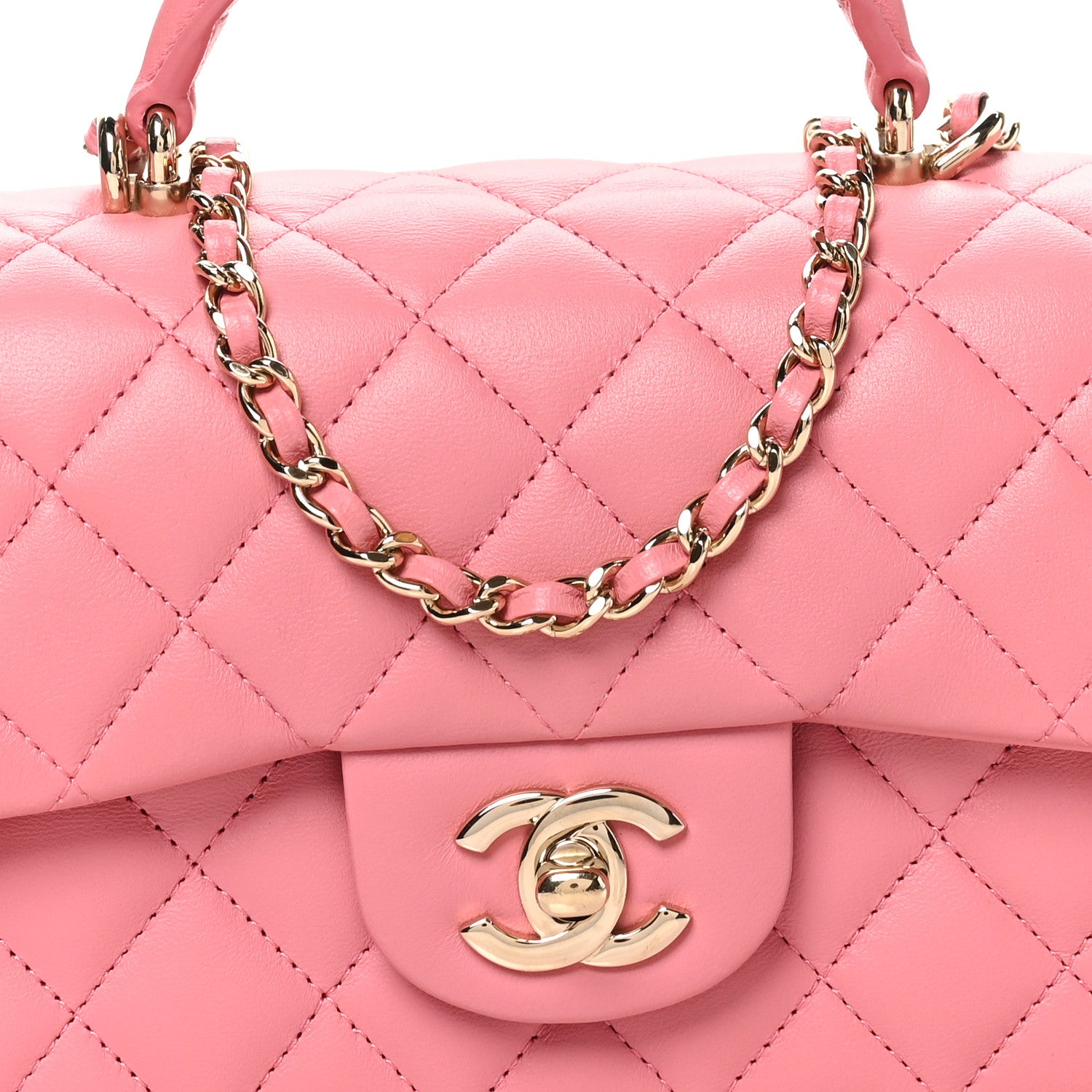 Chanel Lambskin Quilted Mini Top Handle Rectangular Flap Pink 8 of 11
