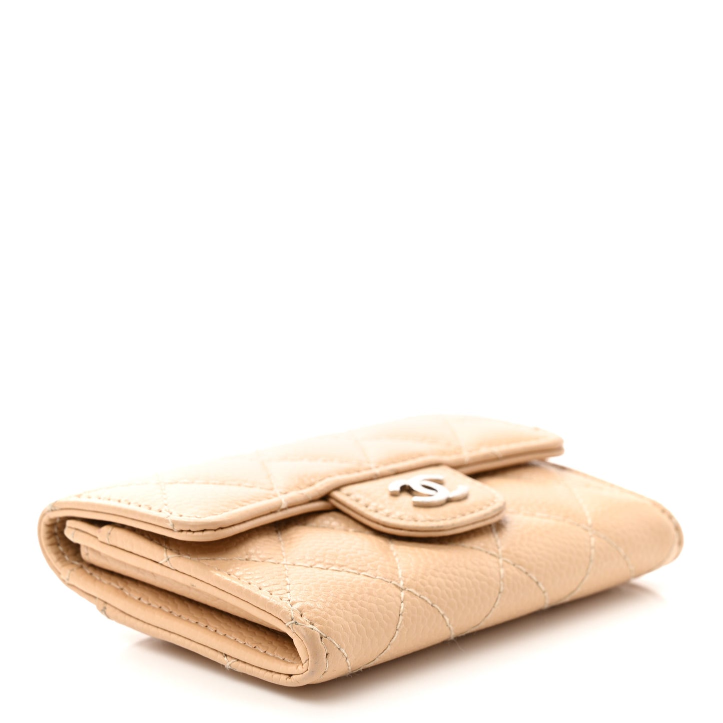 Caviar Quilted Flap Card Holder Wallet Light Beige