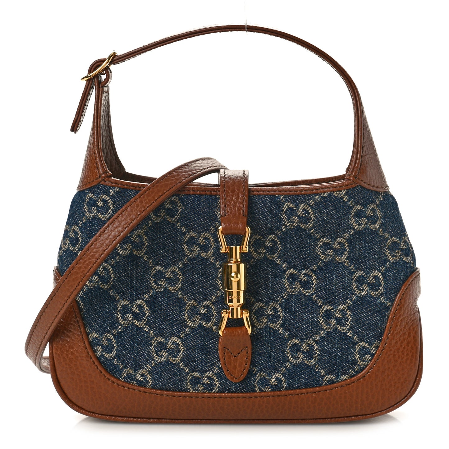 New Denim GG Monogram Calfskin Mini Jackie 1961 Hobo Blue Tea Cuir