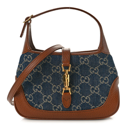Gucci New Denim GG Monogram Calfskin Mini Jackie 1961 Hobo Blue Tea Cuir 1 of 9