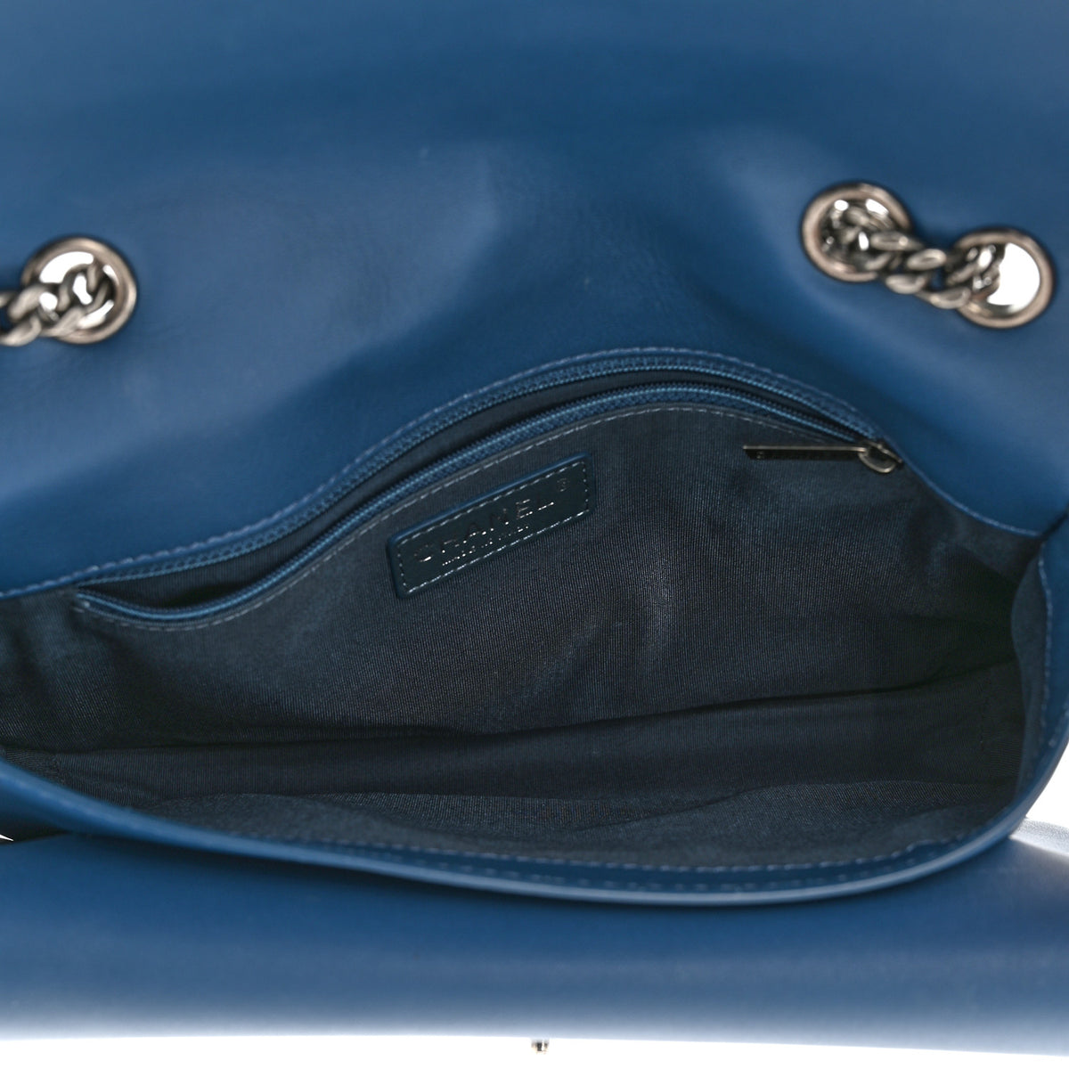 Lambskin Quilted Large Natural CC Flap Navy