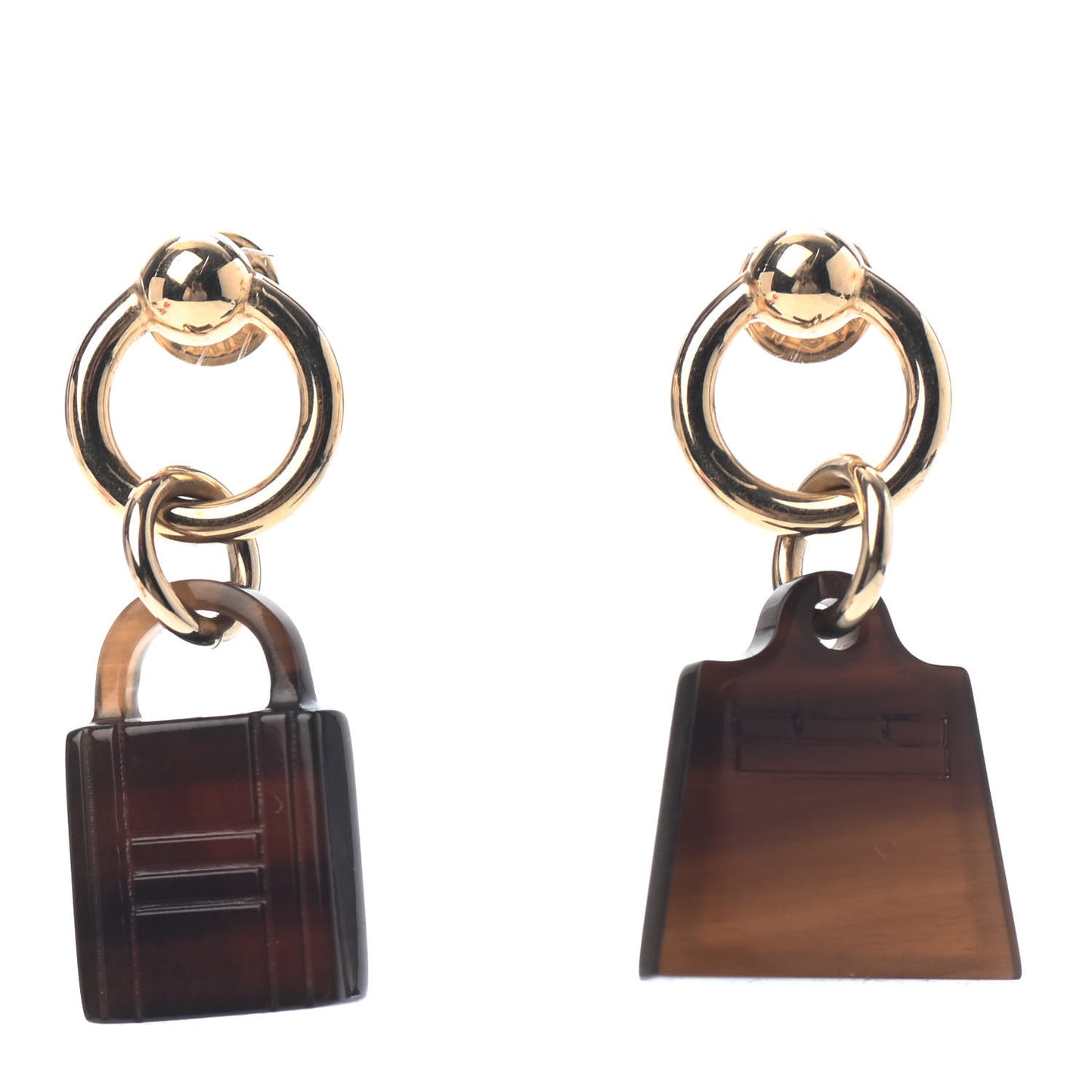 Permabrass Buffalo Horn Wood Amulette Kelly Bag Earrings