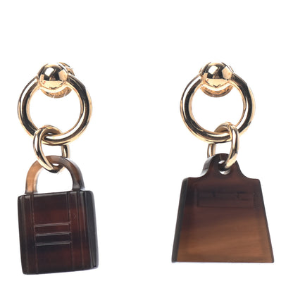 Hermes Permabrass Buffalo Horn Wood Amulette Kelly Bag Earrings 1 of 3