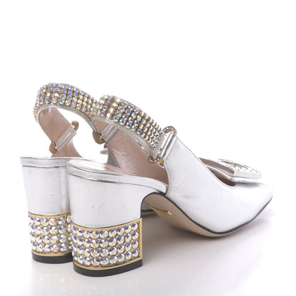 Gucci Metallic Nappa Crystal Square G Madelyn Slingbacks 36 Silver 4 of 10