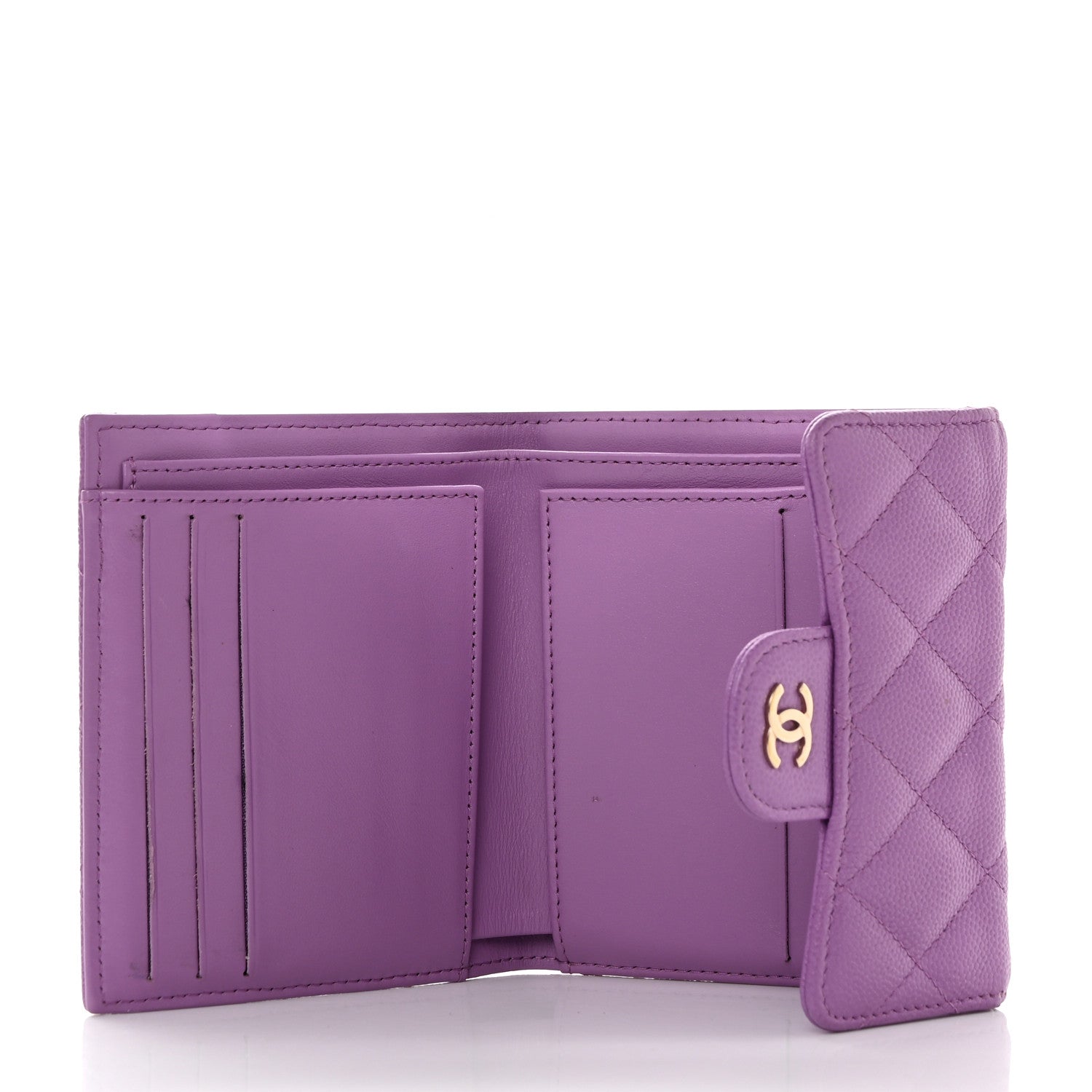 Chanel Caviar Quilted Compact Flap Wallet Purple 5 of 10