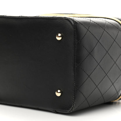 Chanel Lambskin Flat Quilted Knock On Wood Large Vanity Case Black 10 of 12