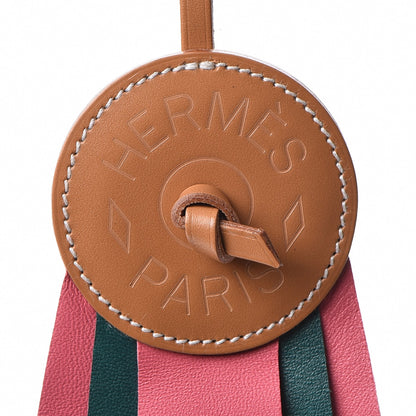 Hermes Vache Hunter Milo Lambskin Paddock Flot Bag Charm Rose Azalee Malachite 3 of 4