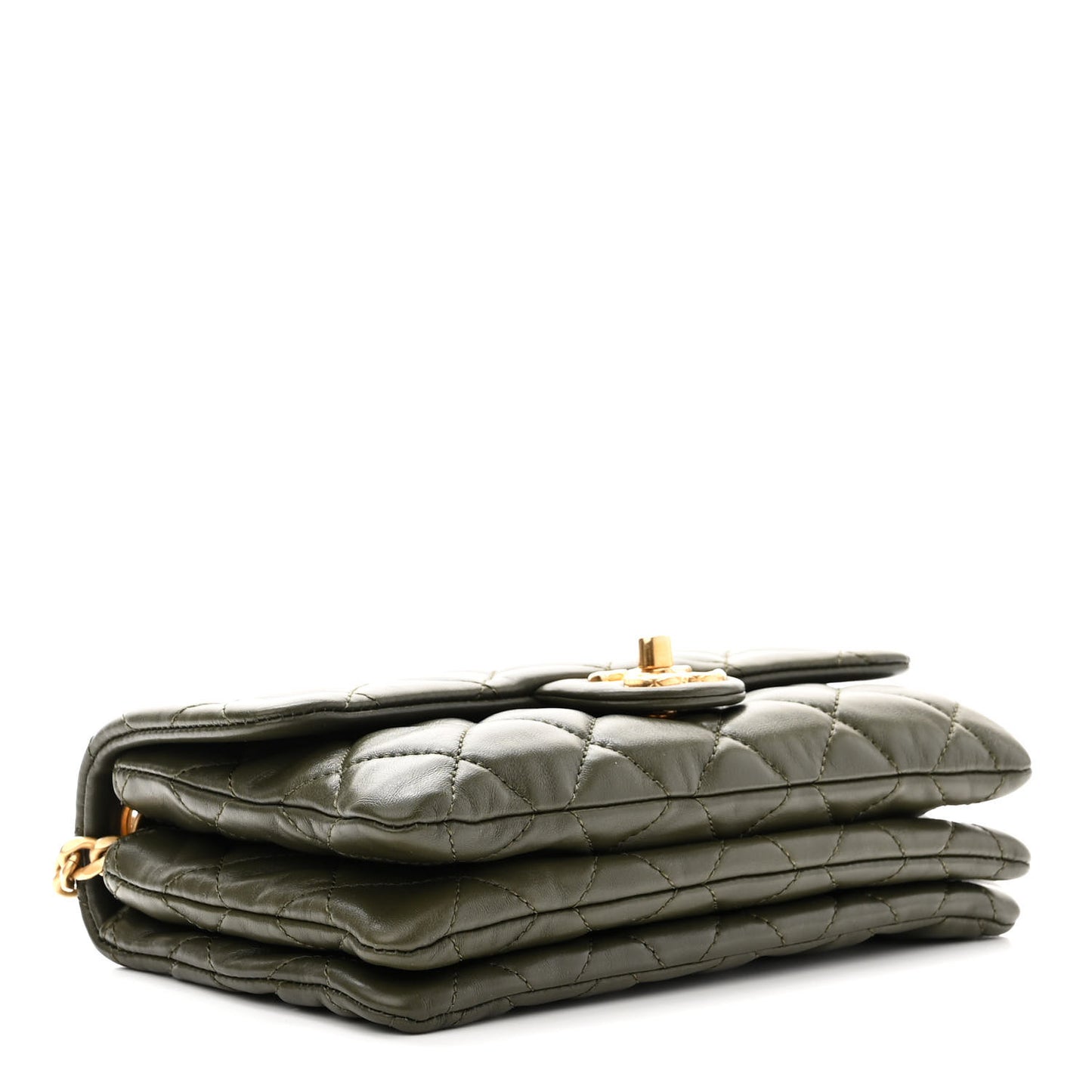 Lambskin Quilted Small Pillow Crush Flap Khaki