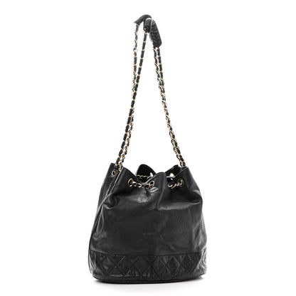 Chanel Grained Calfskin Lambskin Quilted Drawstring Bucket Bag Black 4 of 12