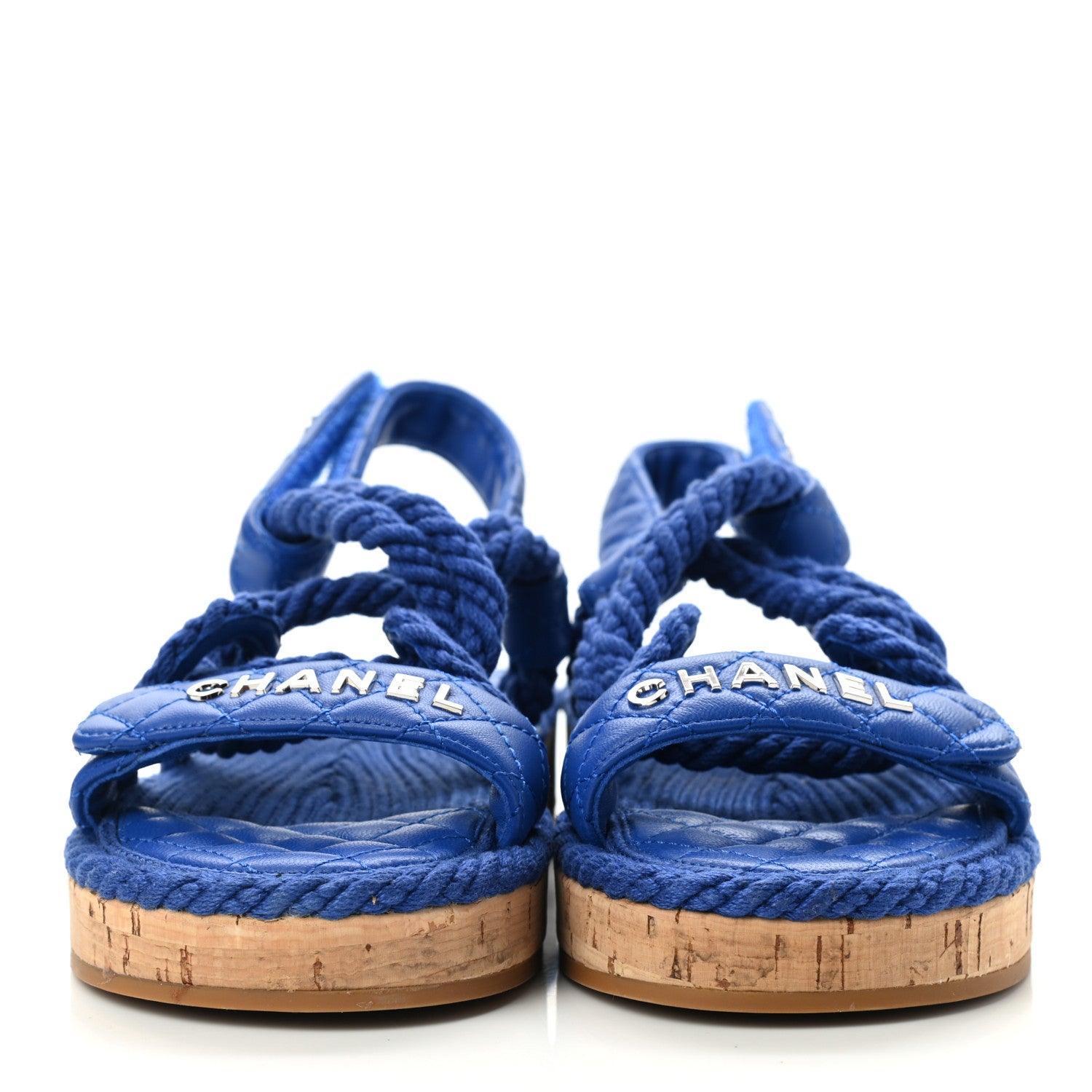 Chanel Cord Lambskin Quilted Logo Sandals 37 Blue 2 of 9