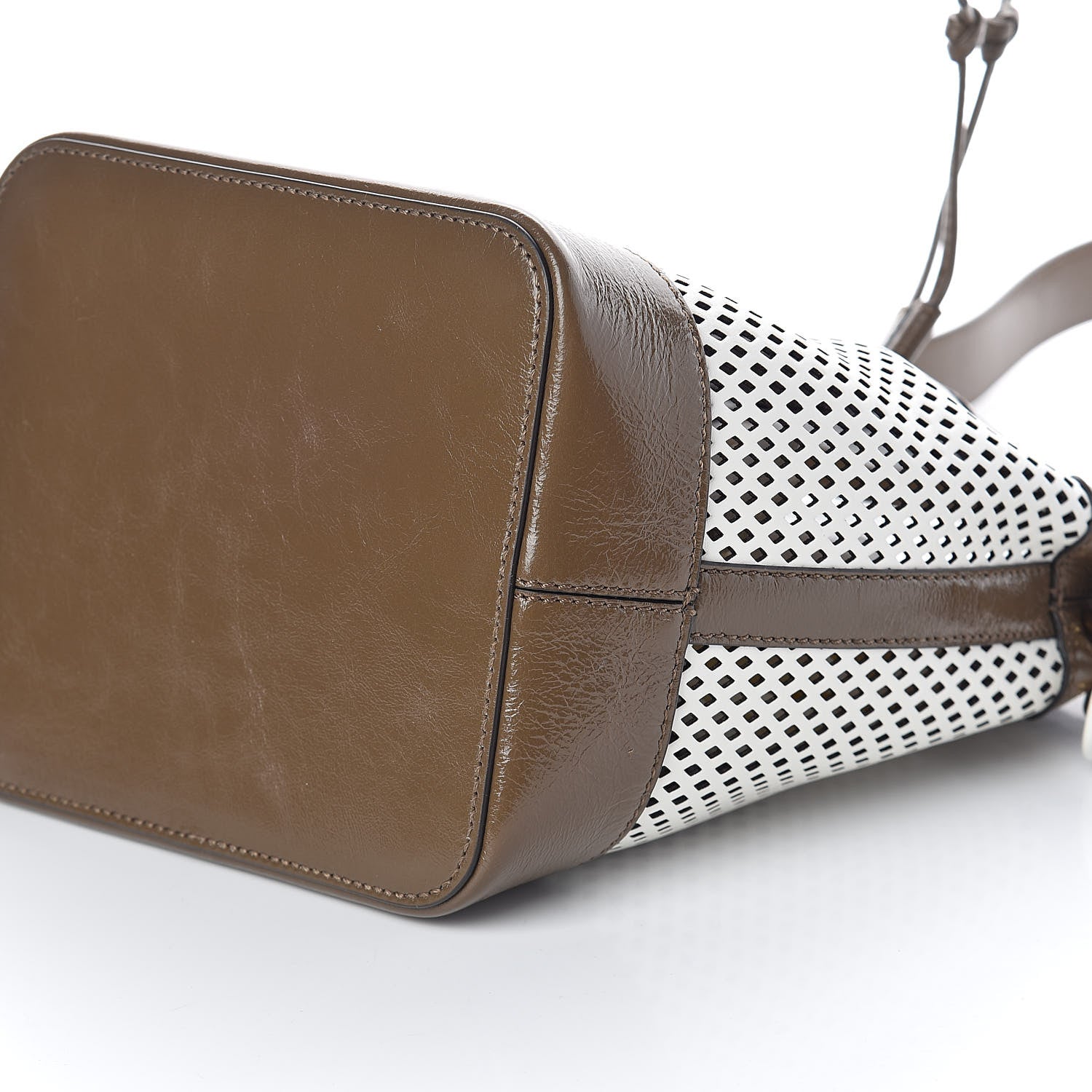 Fendi Vitello Liberty Glossy Lambskin F is Fendi Perforated Large Mon Tresor Bucket Bag White Ice Rust Maya 8 of 8