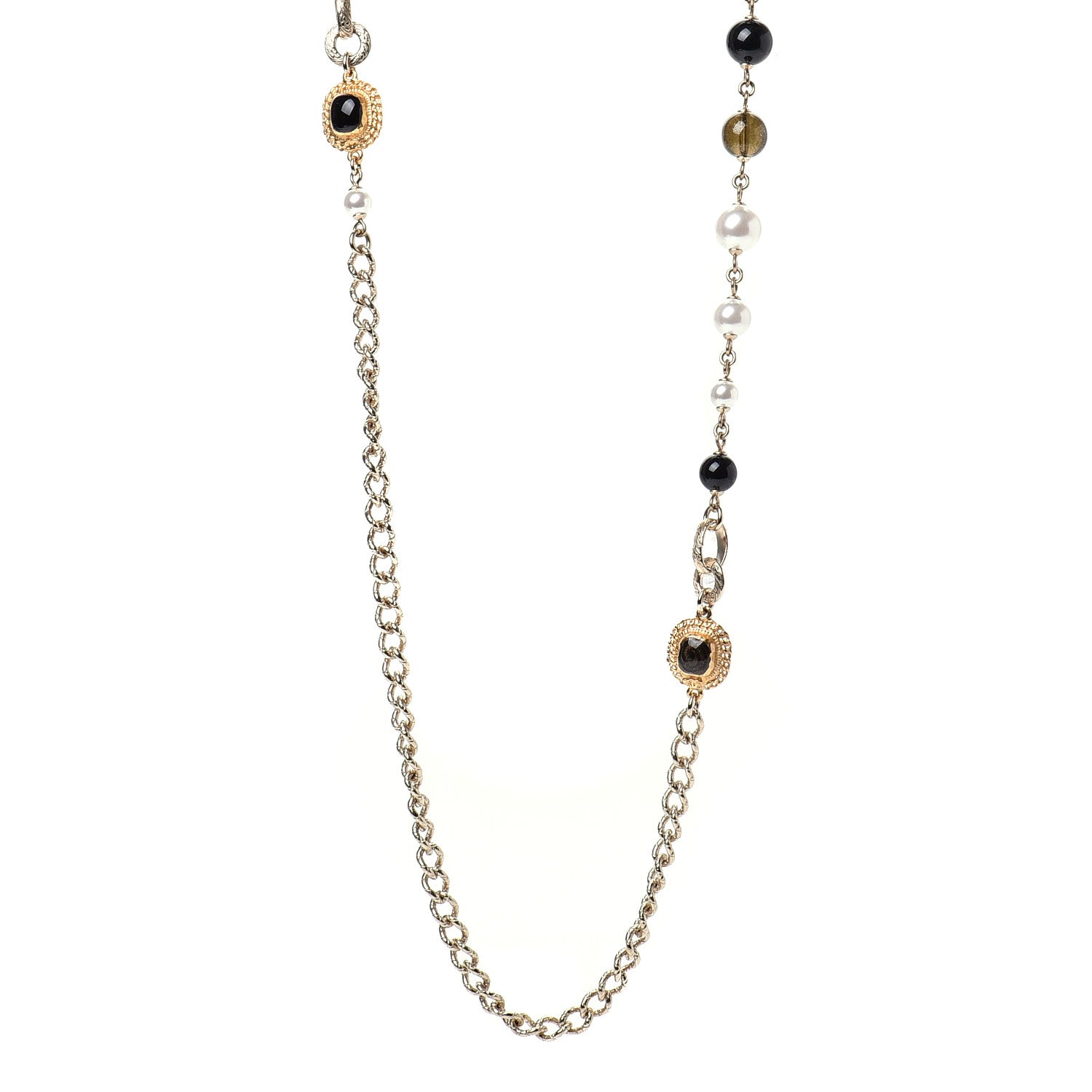 Chanel Enamel Pearl Bead CC Long Necklace Black Gold 1 of 7