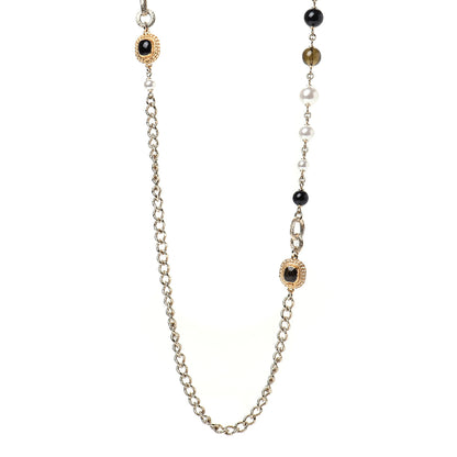 Chanel Enamel Pearl Bead CC Long Necklace Black Gold 1 of 7