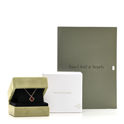 Van Cleef & Arpels 18K Rose Gold Carnelian Sweet Alhambra Pendant Necklace 6 of 6