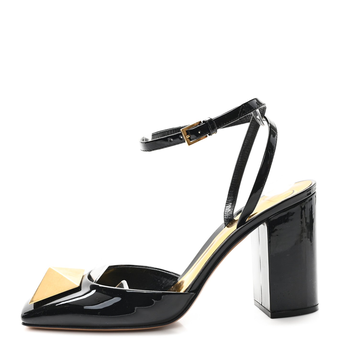 Valentino Garavani Patent One Stud Ankle Strap 90mm Block Heel Pumps 38 Black 1 of 10