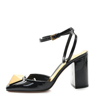 Valentino Garavani Patent One Stud Ankle Strap 90mm Block Heel Pumps 38 Black 1 of 10