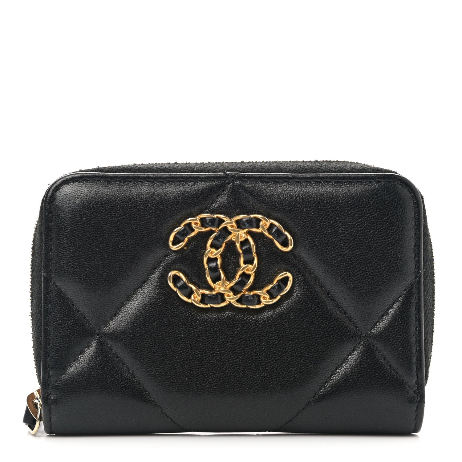 Chanel Lambskin Quilted Chanel 19 Zip Around Coin Purse Wallet Black 1 of 10